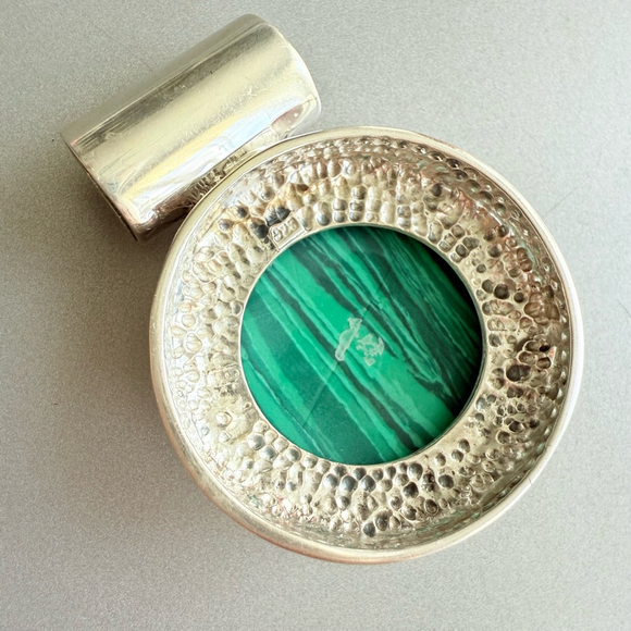 Large 44.89 CT Malachite Sterling Silver 925 Enhancer 1.75" Slide Pendant - Picture 4 of 7